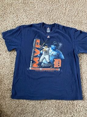 Detroit Tigers Miguel Cabrera MVP Majestic Navy Blue Tee with Orange & White Log